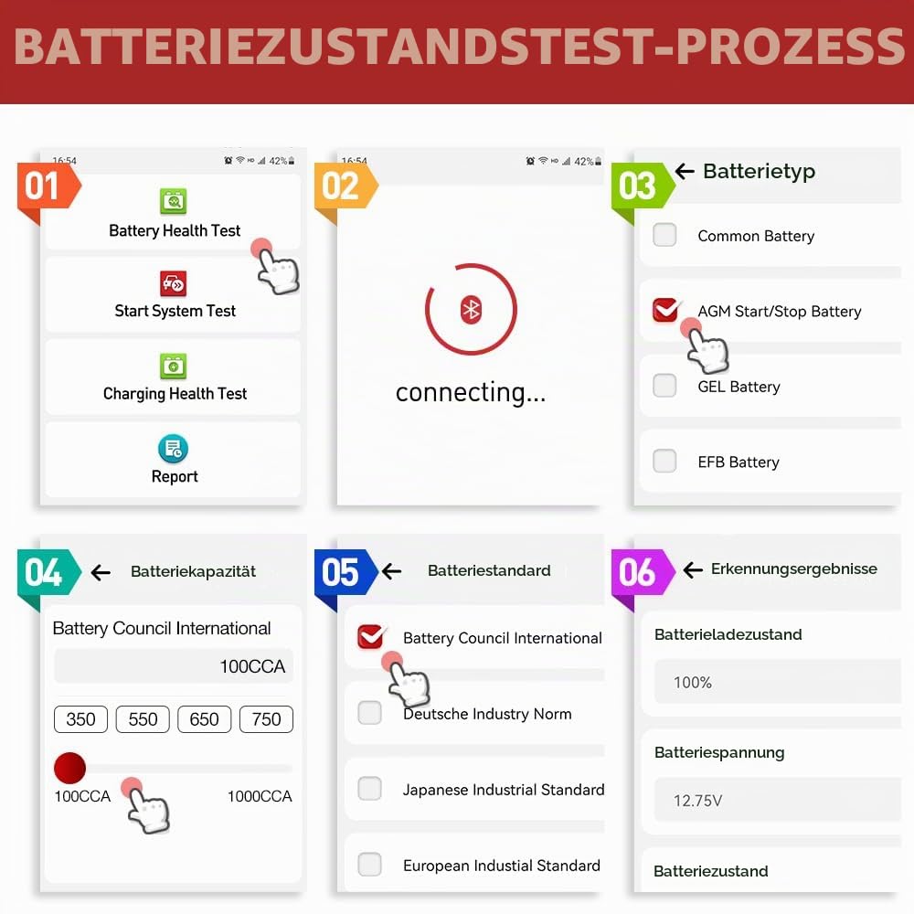 LAUNCH BST360 6V 12V Auto-Batterie-Tester, Bluetooth-Batterie-Ladungstester Ladekurbel-System-Analysator für Android/iPhone/Launch X431, 100-2000 CCA Lichtmaschine Tester Voltmeter