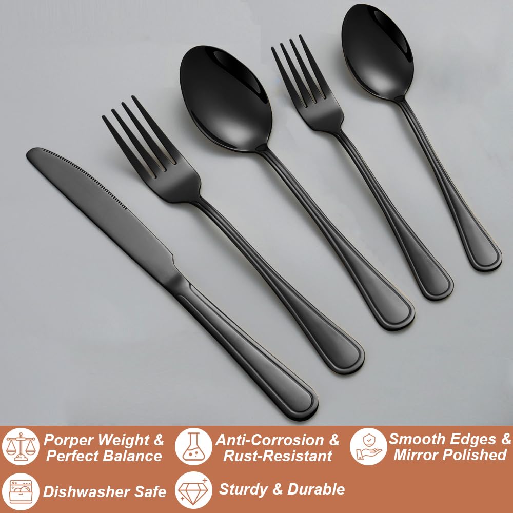 Silverware Set,20-Piece Stainless Steel Flatware Set for 4,Food-Grade Stainless Steel Cutlery Set, Dishwasher Safe, Mirror-Finished Utensil Sets,Reusable Cutlery Set,Black — Amazon image 3