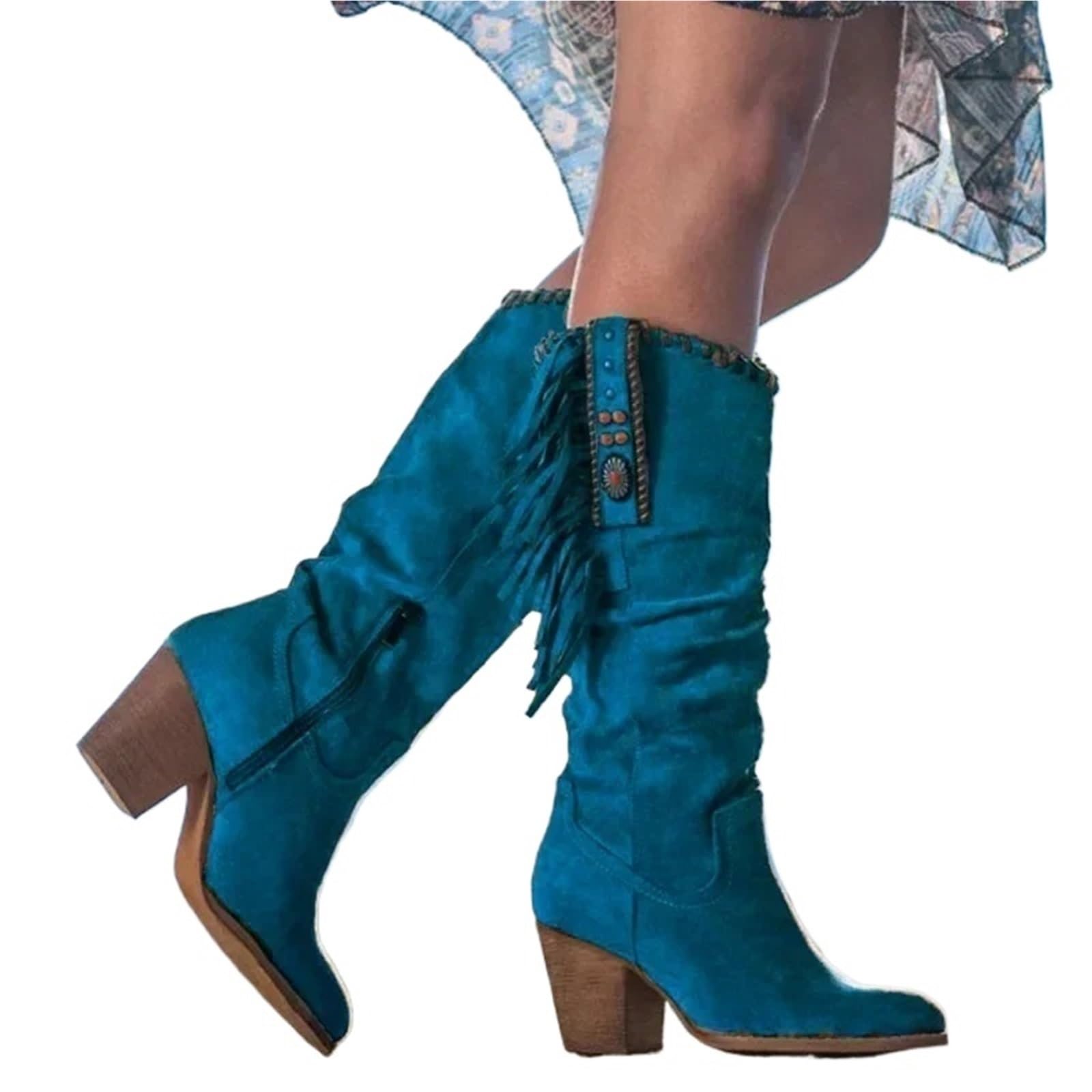 Bottes santiags à talon épais et bout pointu confortables
