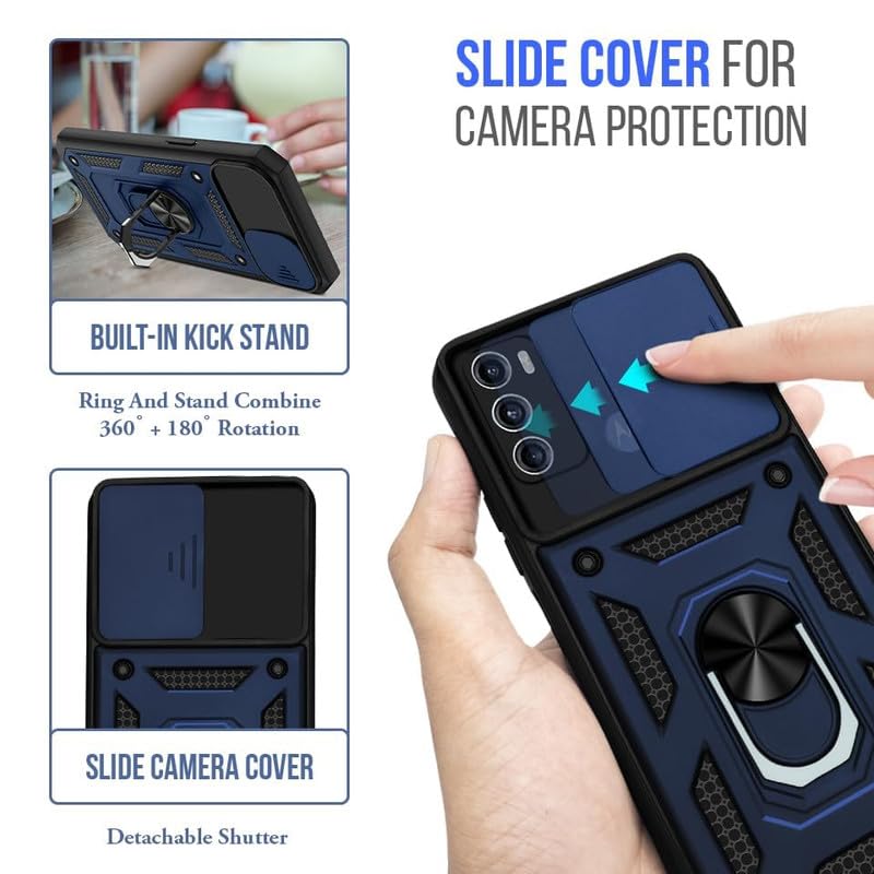 Image of Robot Ring Thunder Case, Shockproof Hybrid Kickstand Back Case Defender Cover for Moto G40 Fusion - Blue (Sliding Camera Window)