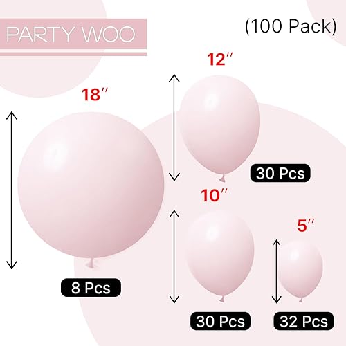 Vista 684 de PartyWoo Globos de color rosa claro, 100 globos de látex de color rosa pálido pastel de 12 pulgadas para graduación, boda, baby shower, revelación