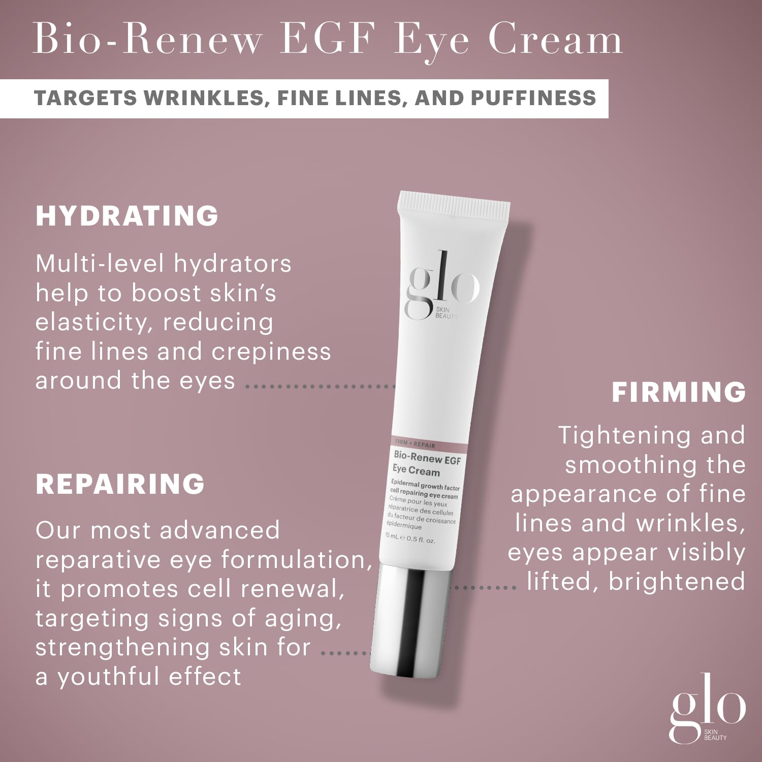 Glo Skin Beauty Bio-Renew EGF Eye Cream - Epidermal Growth Factor Cell Repairing Eye Cream, Combats Signs of Aging By Repairing, Hydrating & Firming Skin