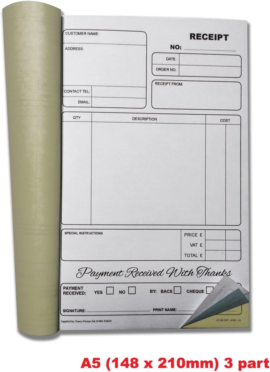 Cherry Printers Carbonless NCR Estimate Triplicate Book A5 | 3 Part | 50 Sets | Business