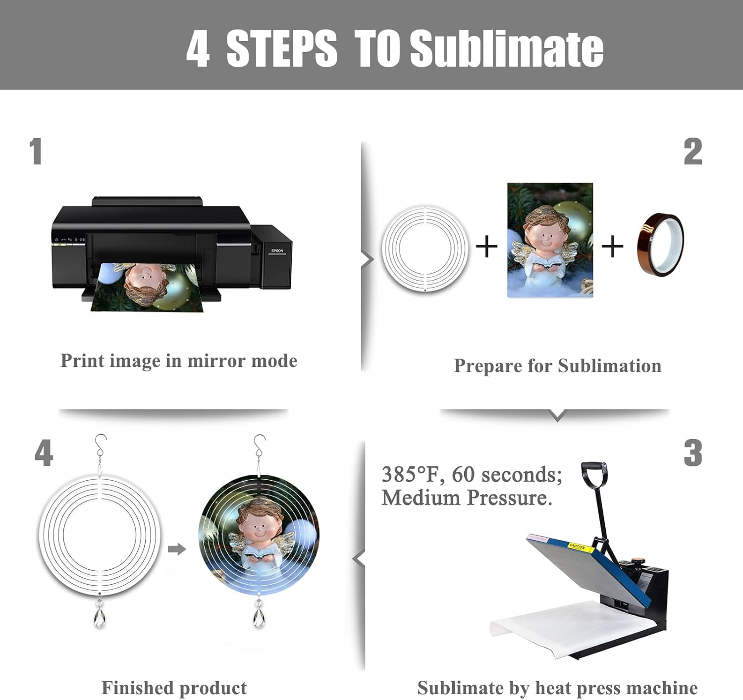 6 Pack 8inch Sublimation Wind Spinner Blanks 3D Aluminum Metal Wind Sculpture Kinetic Spinners for Yard and Garden Indoor Art Ornaments Hanging Decoration (Round)