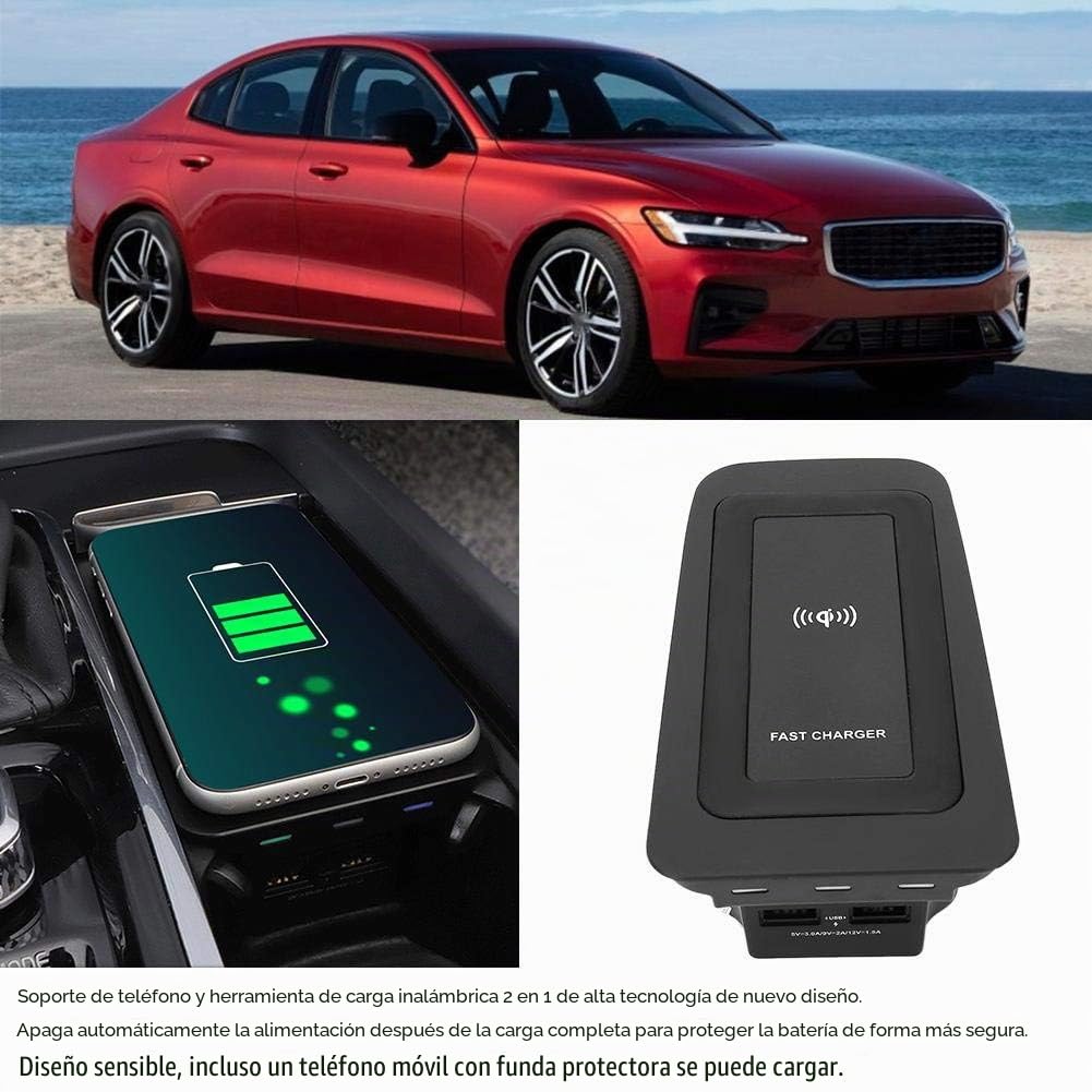 Placa de Carga del Coche, Akozon Cargador inalámbrico para automóvil Placa de Carga de inducción Apto para S60 / V60 / XC60 / S90 / V90 / XC90 15W
