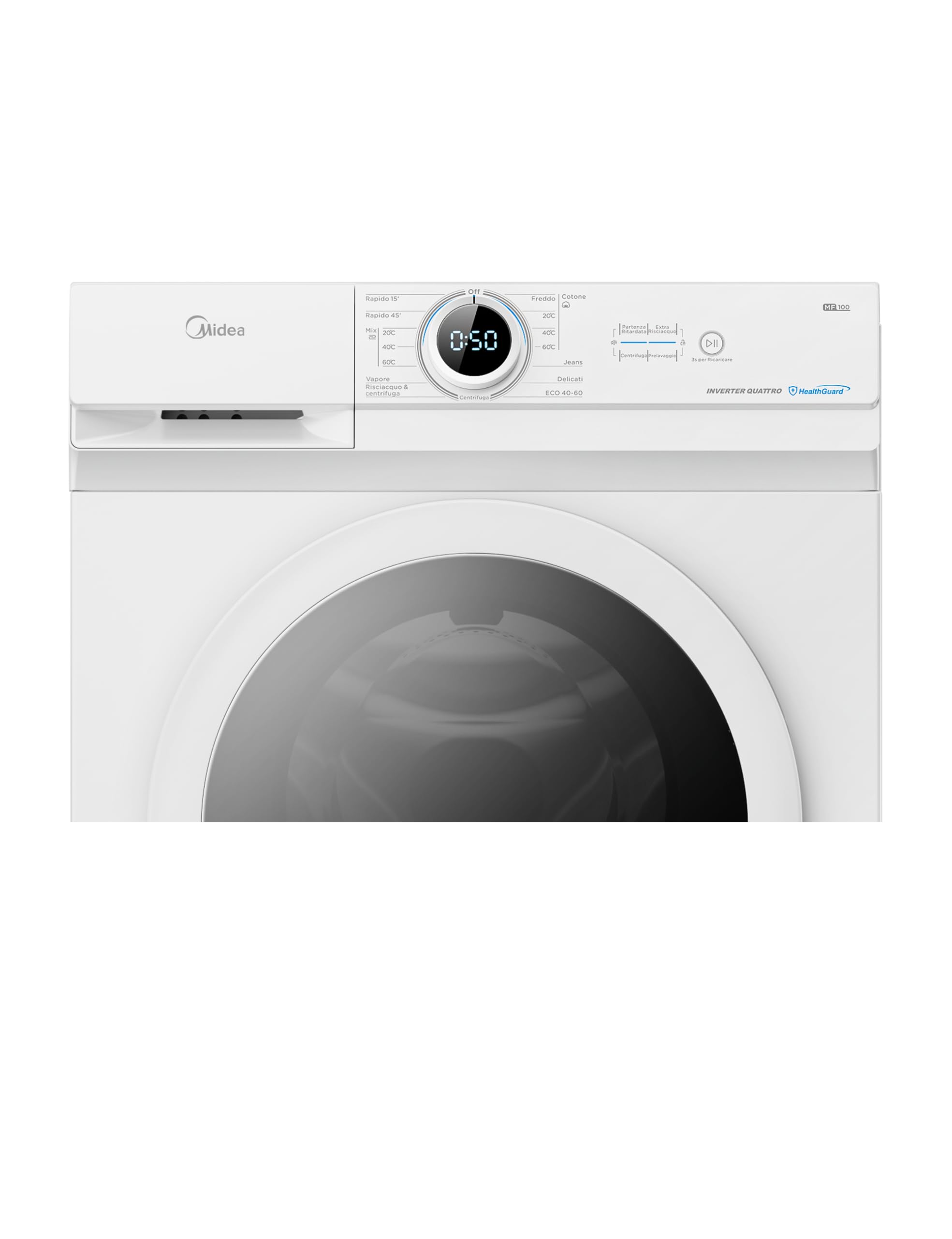 Midea MF10EW70B Lavatrice Slim Carica Frontale, 7 kg, 1400 Giri, Classe A, Vapore, Motore BLDC, Programma Rapido, Varie Temperature dell'Acqua, White