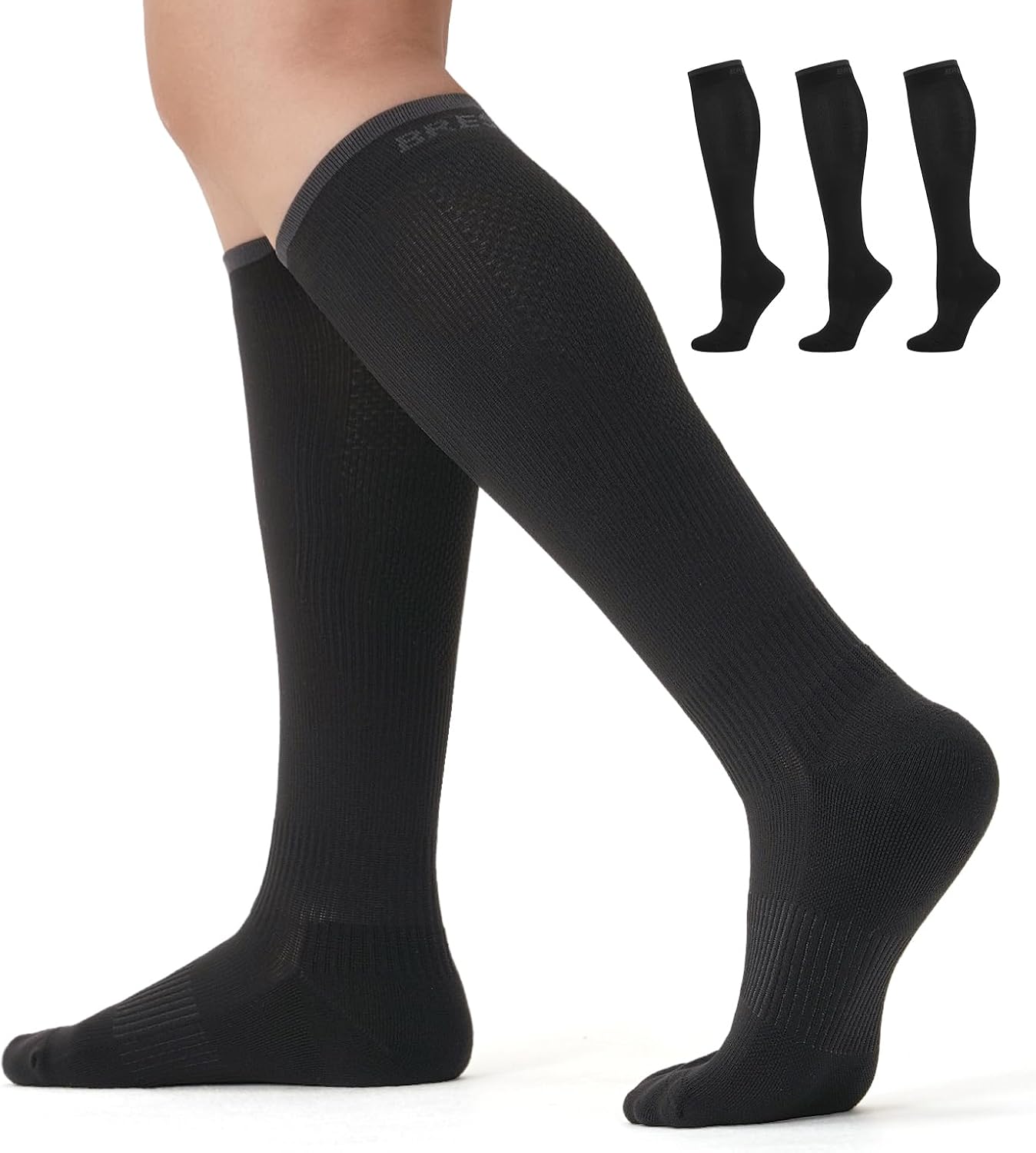 Breslatte Compression Socks for Women Men 15-20 mmhg Cushion Circulation Socks Knee High Breathable Mesh Sport Travel