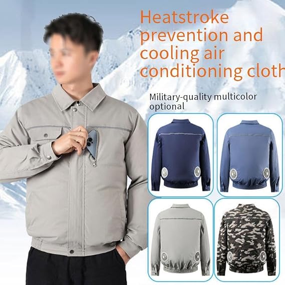 Air-Conditioned Work Jacket, 2025 Upgrade Fan-Cooled Casual Jacket, with 2 Fan and 1 Data Cable, Air Conditioning Clothes Cool Work, No Batteries included