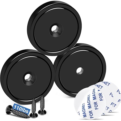 Miniatura 8 de TRYMAG Imanes resistentes – 80 libras, paquete de 6 con agujeros, almohadillas de acero, neodimio, tornillos para montaje en pared, respaldo