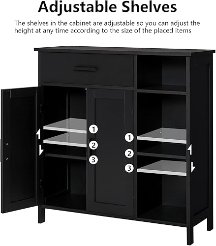 Miniatura 5 de WEENFON Armario de baño, gabinete de barra de café con cajón, armario de almacenamiento con puertas y estantes, armario independiente para sala de