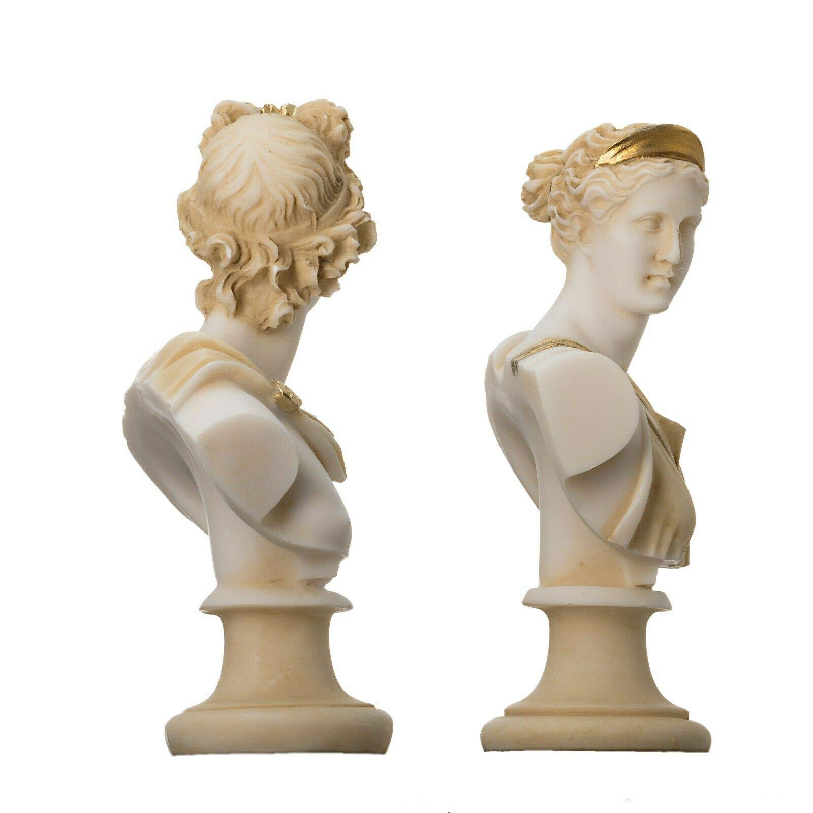 BeautifulGreekStatues Artemis E Apollo Busto Statue Greche Figurina di Dio Tono Dorato 15cm