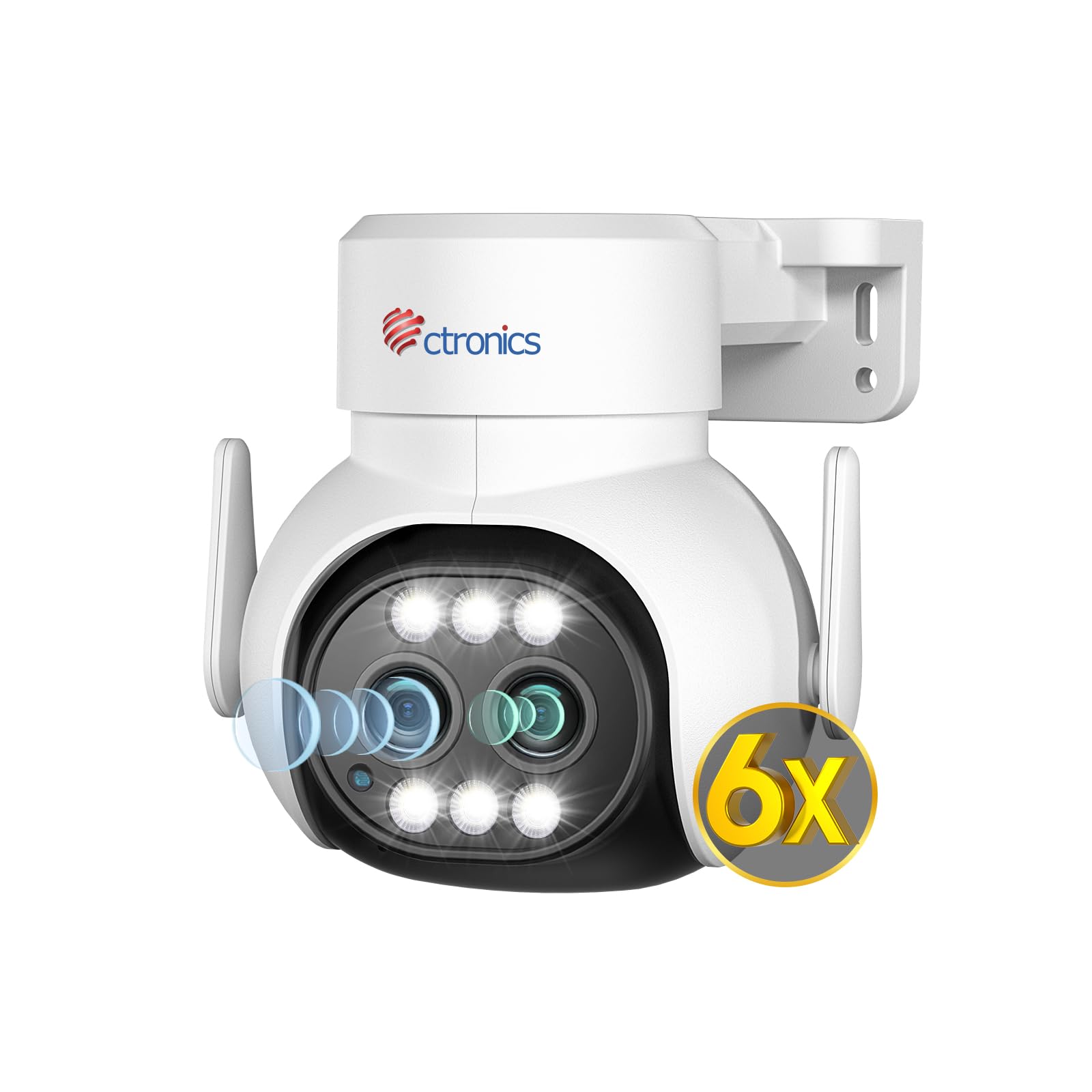 Ctronics 6X Zoom Híbrido Telecamera Wi-Fi Esterno con Tracciamento-Auto-Zoom, PTZ IP Videocamera Sorveglianza con Doppio Lente Rilevamento Umano Visione Notturna Colori Audio Bidirezionale (1, Bianco)