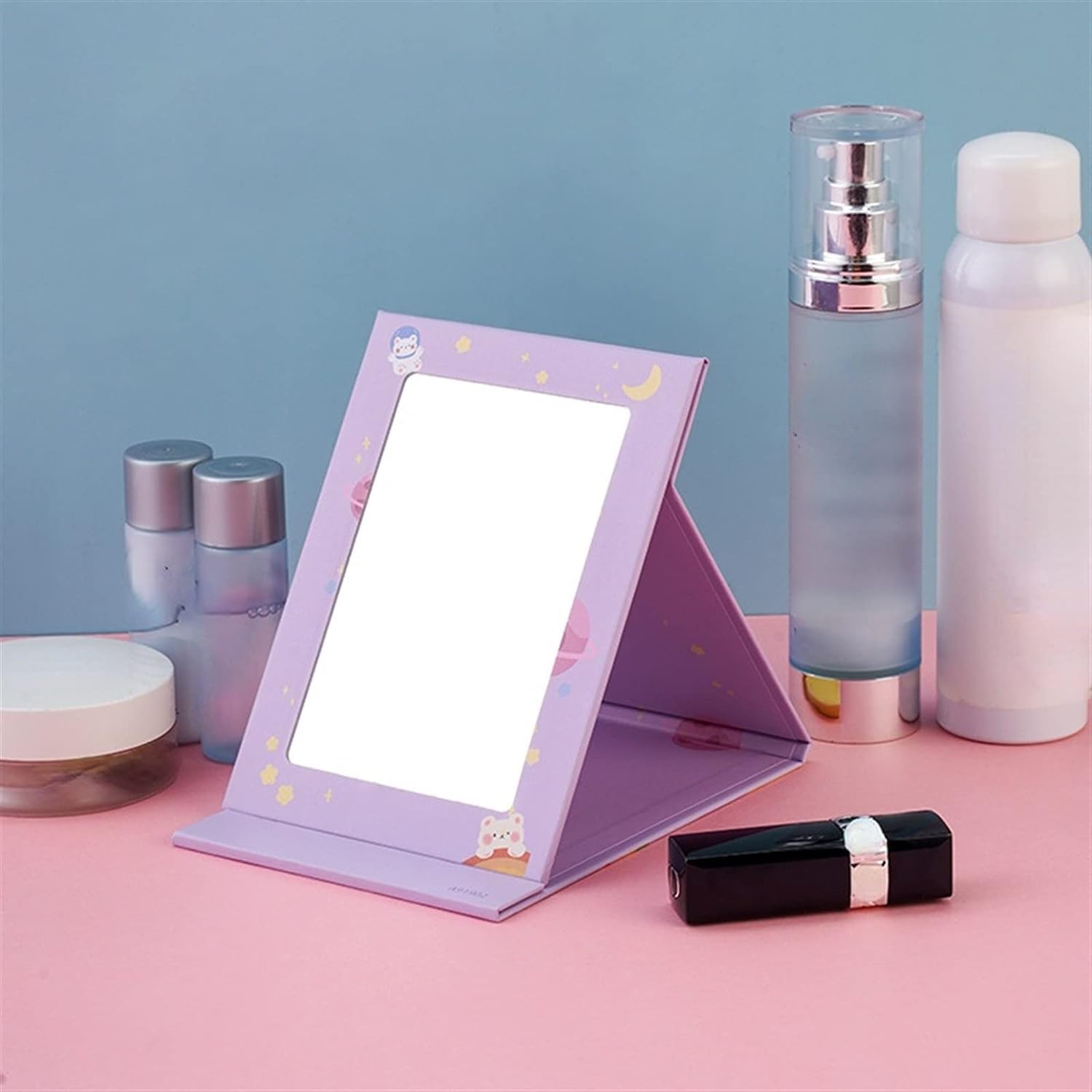 Avon Wellness Makeup Mirror 180 Degree Swivel Cartoon,Dressing Framed,Foldable, Adjustable,Rectangular & Round Cute Cat Ears Shape Slim PU Leather,Travel, Camping,Home,Office Desk (Mirror E Cartoon)-image-35