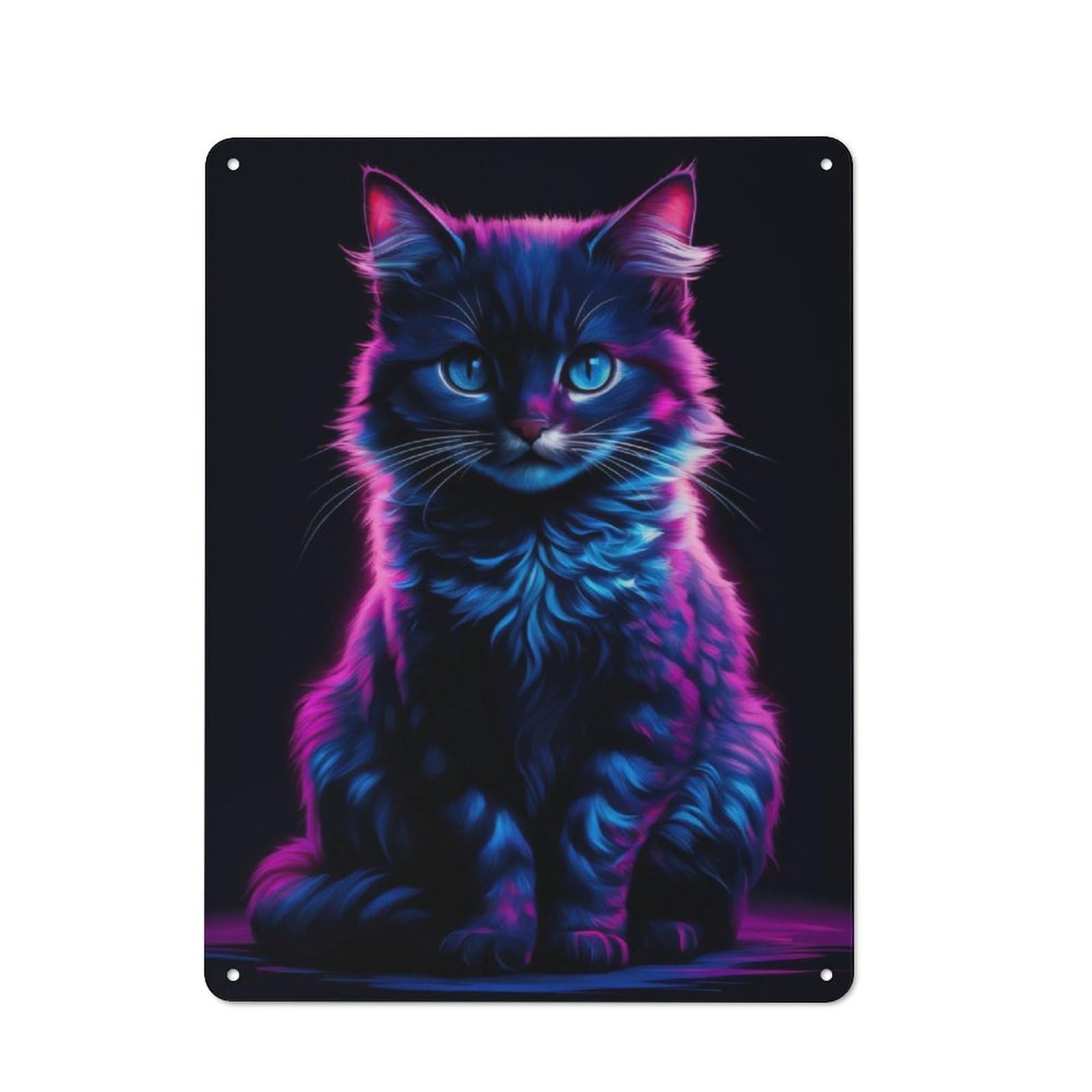 Junmoney Cat Neon Tin Wall Plaque 40X30cm With For Dining Room Or Kitchen, A Metal Wall Feature For Kitchens And Dining Spaces