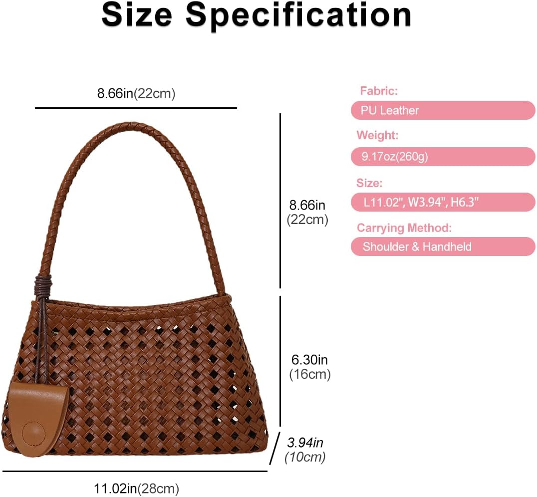Woven Hobo Bag for Women Faux Leather Top Handle Bucket Shoulder Bag & Underarm Handbag Purse for Work Travel