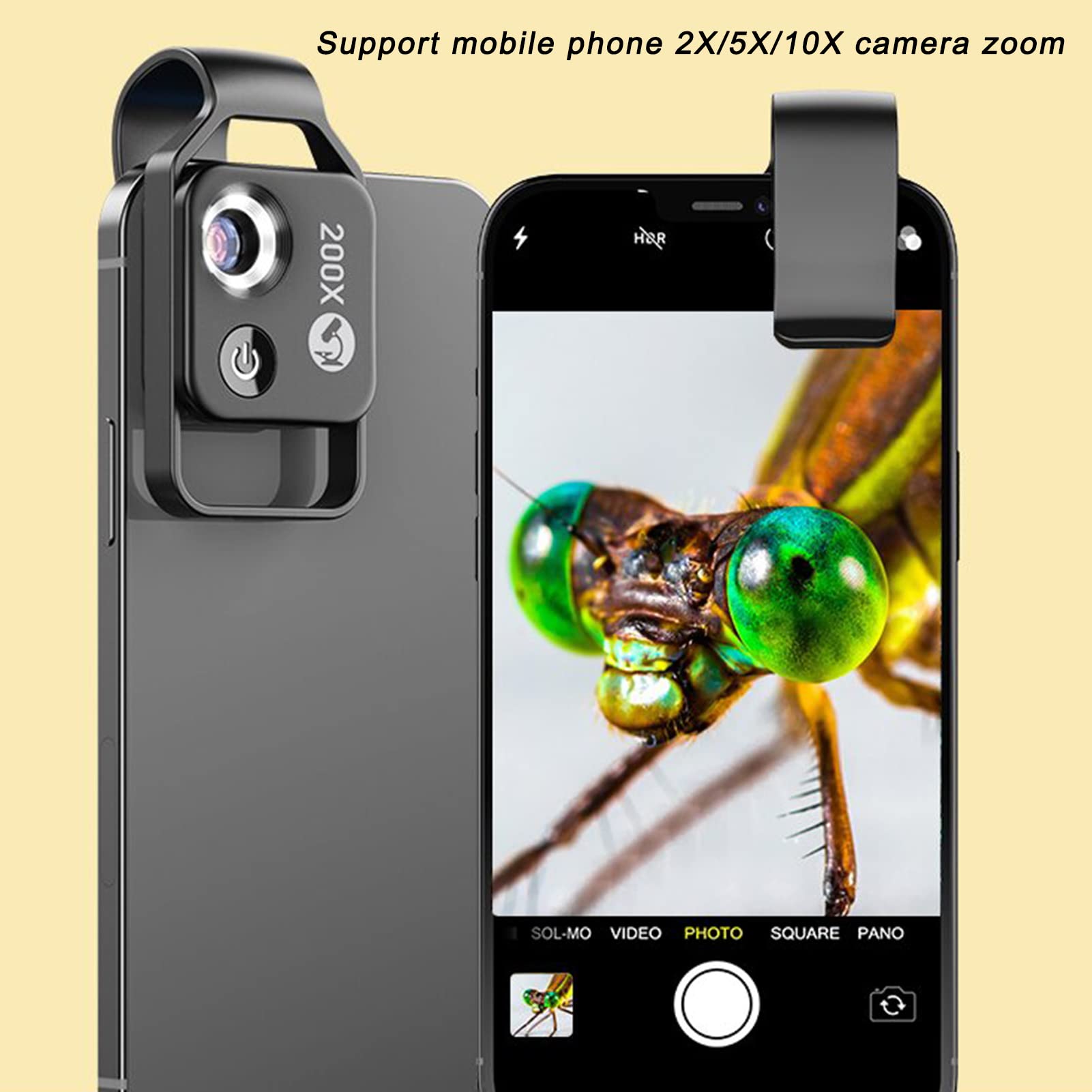 Annadue Microscopio de Teléfono 200X, Mini Microscopio de Bolsillo con Luz LED/Clip Universal, Accesorios de Cámara de Microscopio Digital HD con Zoom para Teléfonos iOS/Android(Negro)