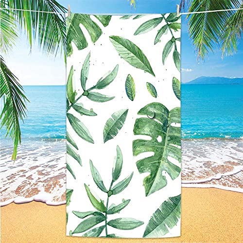 Large Beach Towel 36"X 71" Quick-Dry & Super Absorbent Beach Towels For Beach Pool Bath Camping Travel Swimming Bath Beach Blanket (Green Leaf) #TOP5