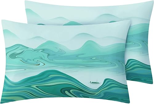 Miniatura 3 de NOGAWA Juego de sábanas abstractas divididas tamaño King, sábanas de paisajes y fundas de almohada, 5 piezas, microfibra suave con bolsillo