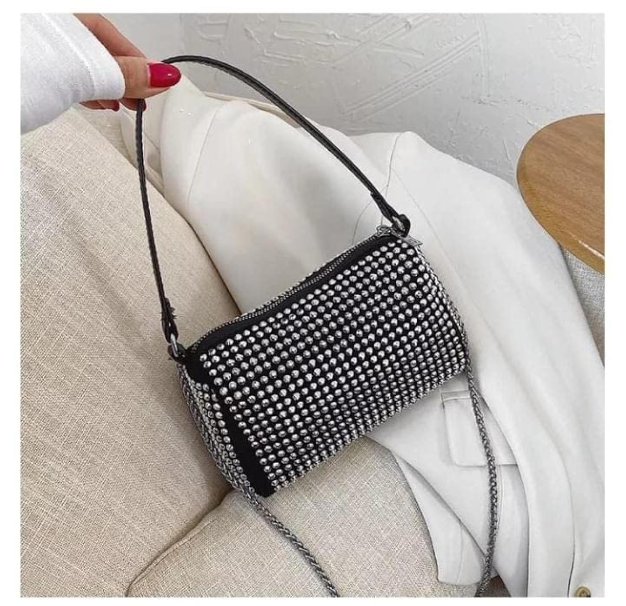 Mini Allover Rhinestone Decor Square Bag with Coin Purse
