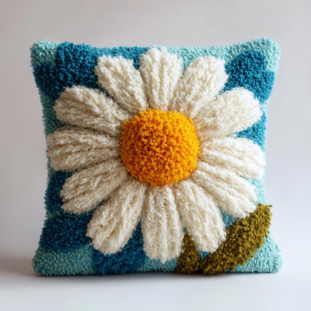 WallustrioaW Latch Hook Cushion Kits,Daisy Flowers
