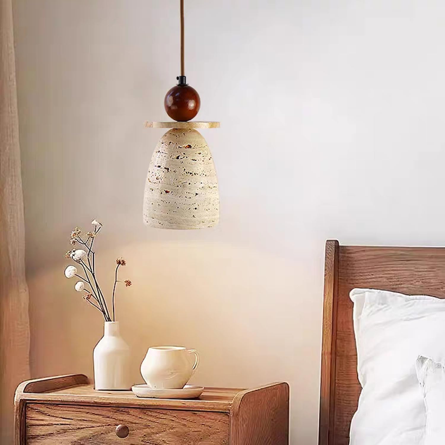 Lampada a sospensione artistica in legno chiaro a