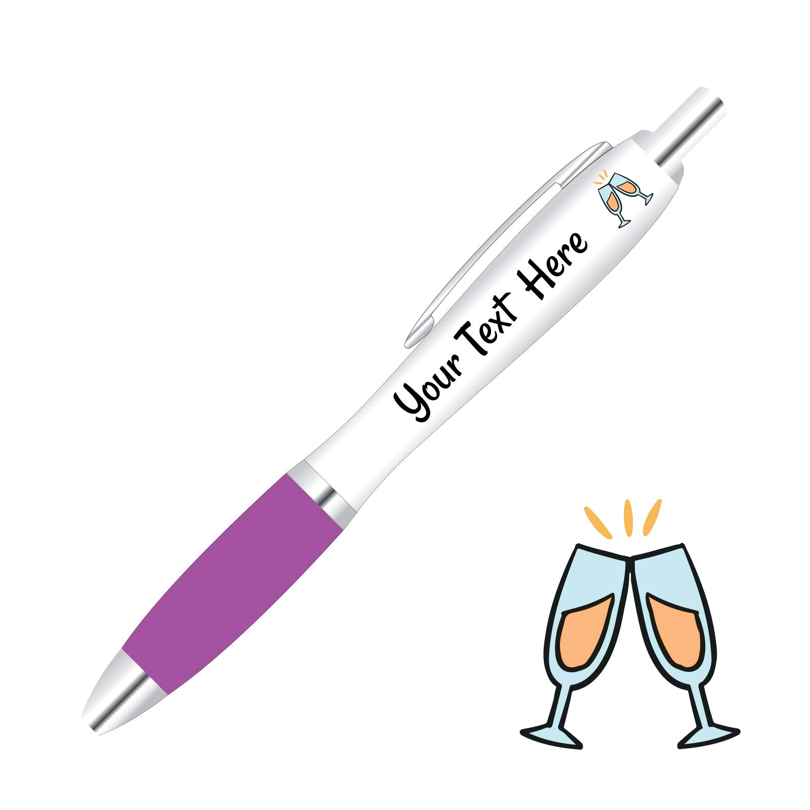 Full Colour Printed Personalised Wedding Pens *Qty - 80* - Purple Pen Grips *Champagne Design* — image 1