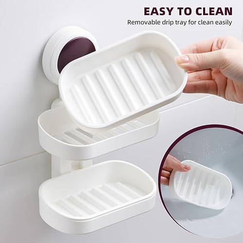 Miniatura 5 de Juego de 6 unidades de ventosa para ducha, estante de ducha, taza para cepillo de dientes, jabonera, ganchos de succión, instalación en un segundo,