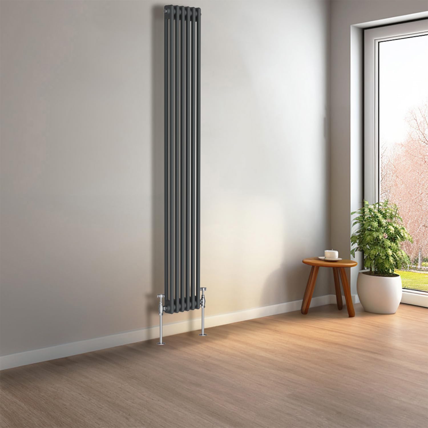 NRG 1800 x 290mm Anthracite Vertical Traditional Column Cast Iron Style Radiator Central Heating Radiator Perfect for Bathrooms, Kitchen, Living Room Double Panel — image 1