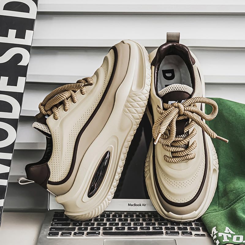 Men's Chunky Sole Sneakers 2025 - Breathable Platform Shoes with Cushioned Comfort for Casual Wear (Red, Beige, Black)3