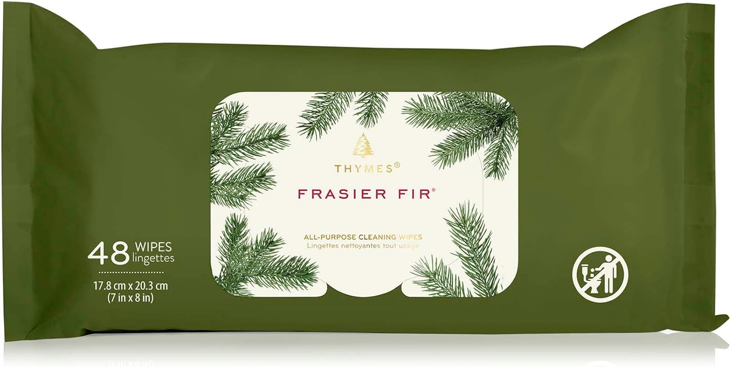 Thymes Frasier Fir All-Purpose Cleaning Wipes – Multi-Purpose Cleaning Wipes – Safe for Countertops, Walls, and Other Non-Porous Surfaces – Cruelty Free Surface Wipes (2 Pack of 48 Wipes)