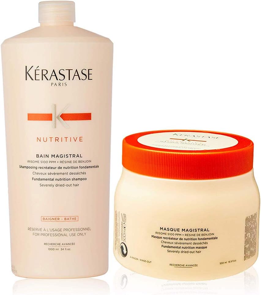 Nutritive Bain Magistral Fundamental Nutrition Shampoo, 34 Oz & Nutritive Masque Magistral 16.9 Oz