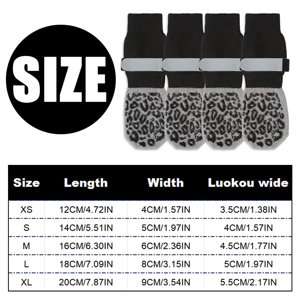 2 Pairs Dog Socks with Grippers Stop Licking Paws,Anti Slip Dog Shoes with Adjustable Straps Rubber Bottom for Hardwood Floor,Puppy Cat Paw Protectors for Indoor Outdoor Use (Black (Leopard Print), M) - Image 2