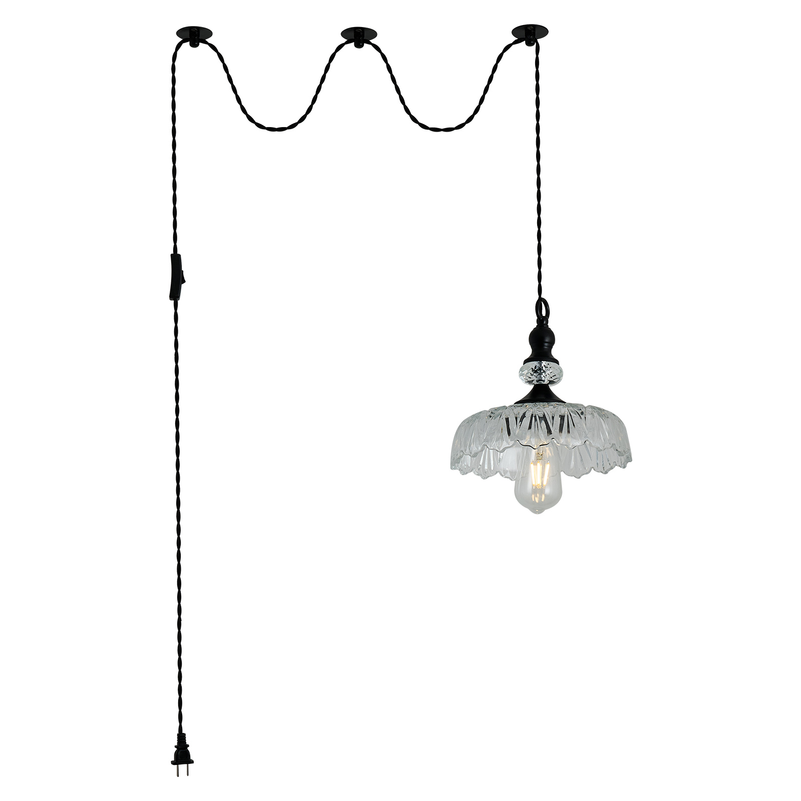 Image of CVKASH Plug in Glass Pendant Light Fixture Black Vintage Adjustable Chandelier Hanging Ceiling Light for Farmhouse Hallway Bedroom Foyer Kitcken Dining Room Island.