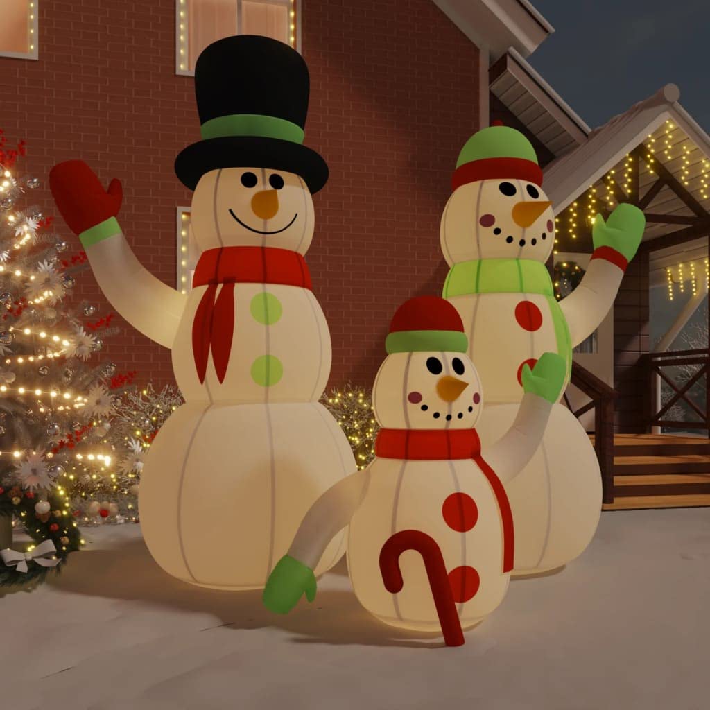 Aufblasbare Schneemannfamilie mit LEDs, 500 cm Höhe, wetterbeständigem Oxford-Gewebe, integrierter Weihnachtsbeleuchtung, für Garten, Balkon, Terrasse, inklusive Timer und Fernbedienung