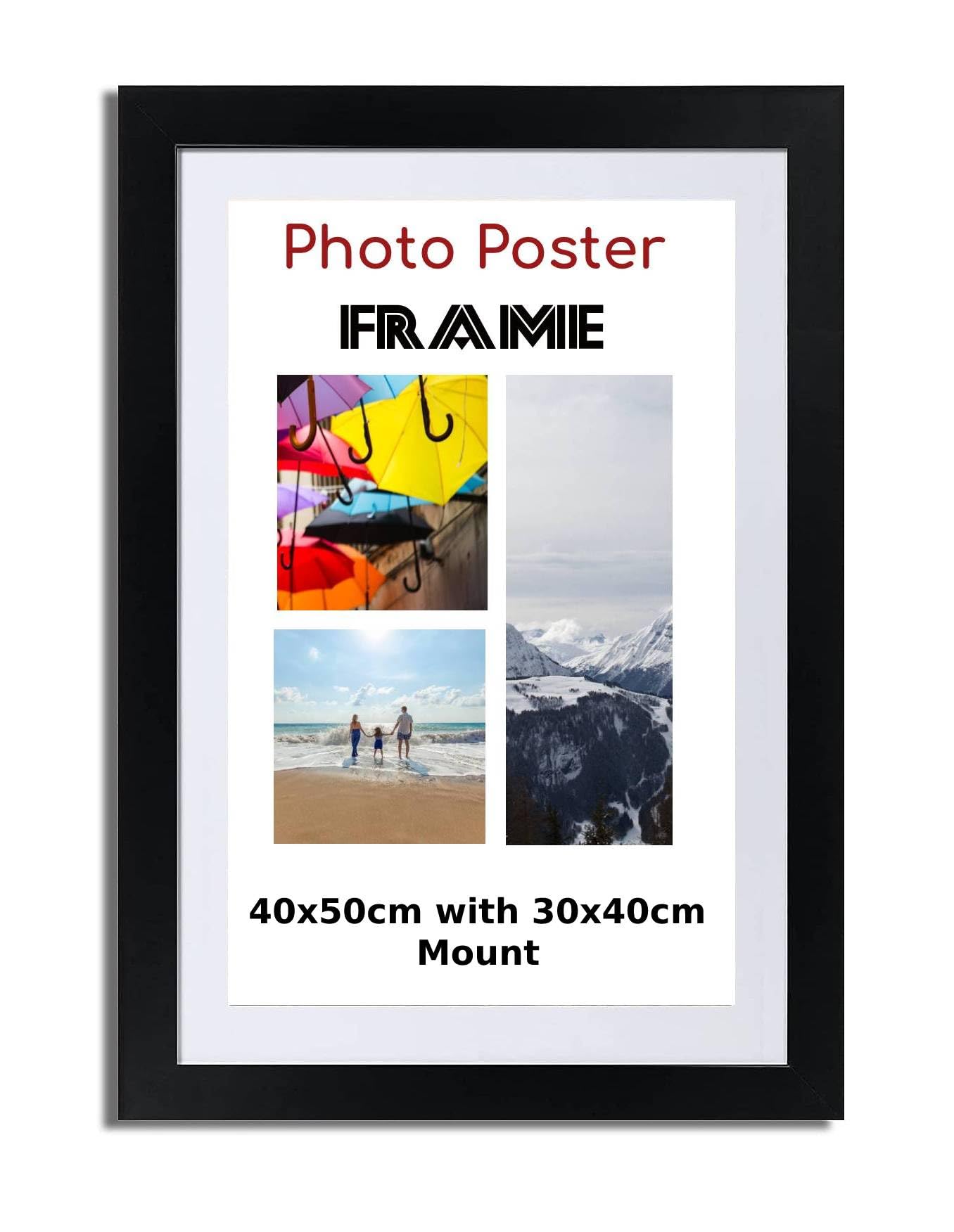 Black Poster Frame with White Mount 40x50cm (30x40cm) Print Wall Picture Hanging Frame - Portrait and Horizontal Wall Hooks Photo Frame for Display Art Work - Jigsaw Puzzle