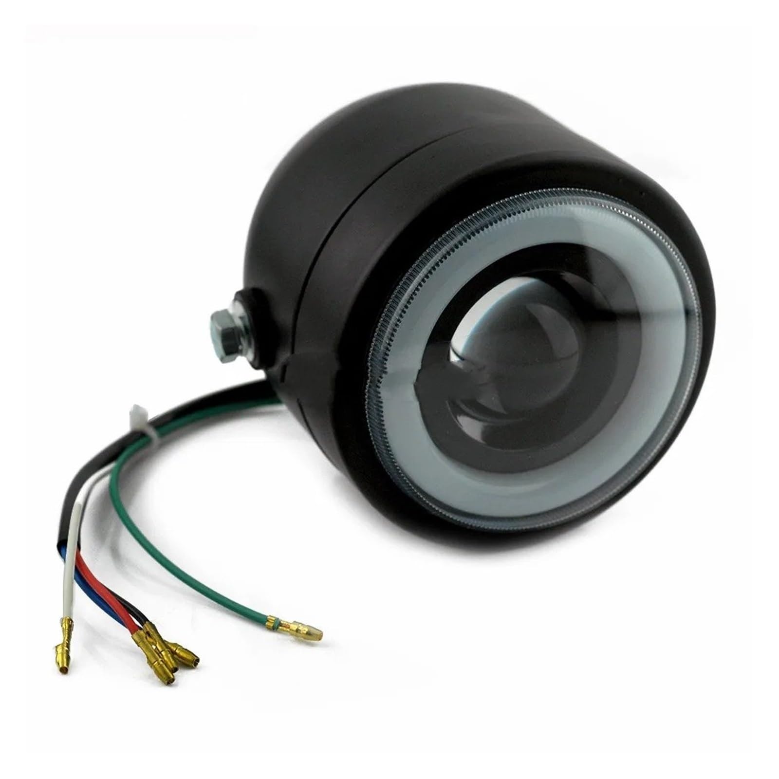 Phare moto Pour Street Dual Sport Cafe Racer Bobber 4 "moto Montage Latéral Clair Phare LED Double Anneau D'ange