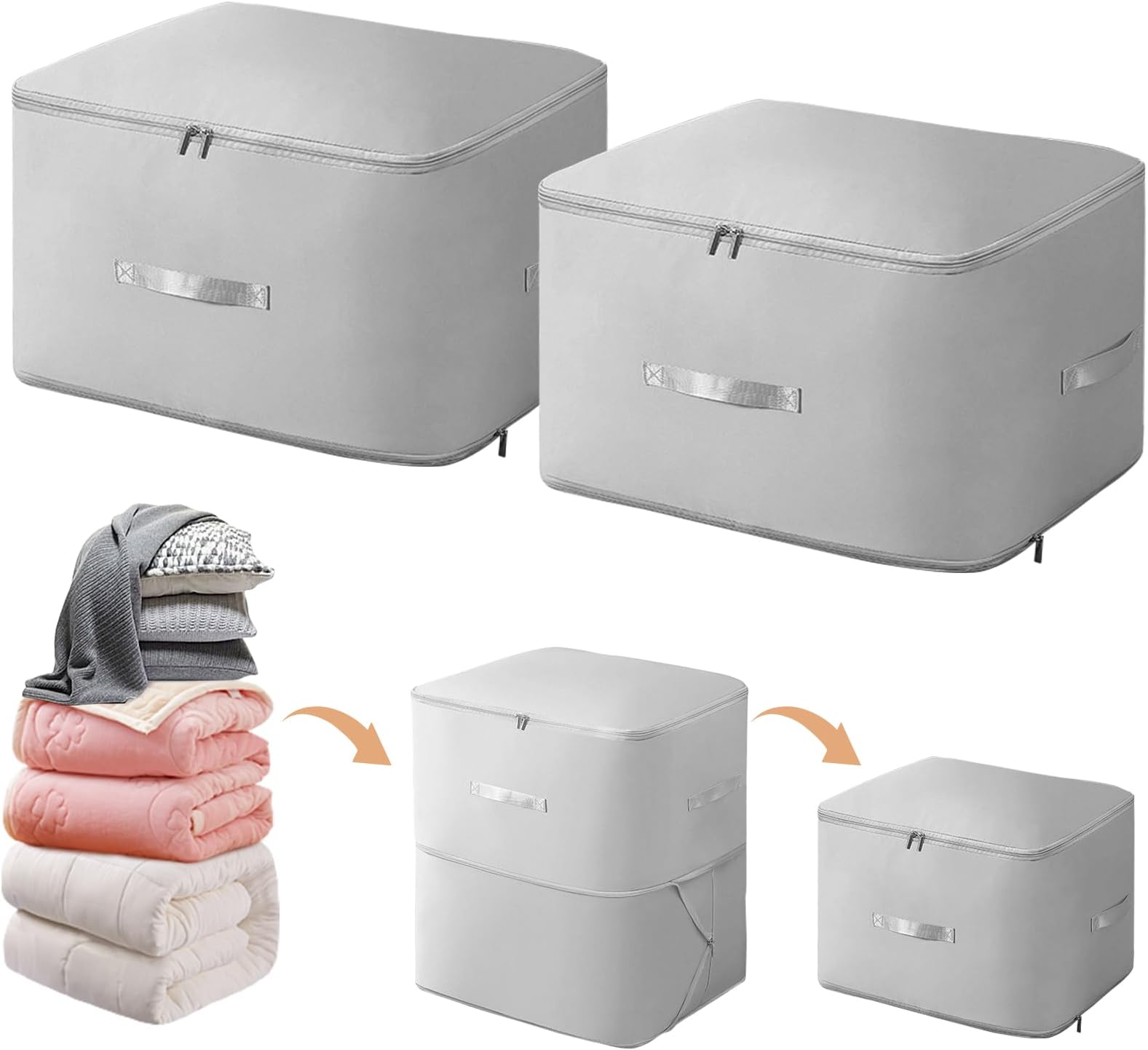 2Pack Ultra Space Saving Self Compression Organizer,Self Compression Storage Bag,Duvets Storage Bag Storage Organizer for Clothes Bedding Comforters(Grey,XL,54x42x60cm)