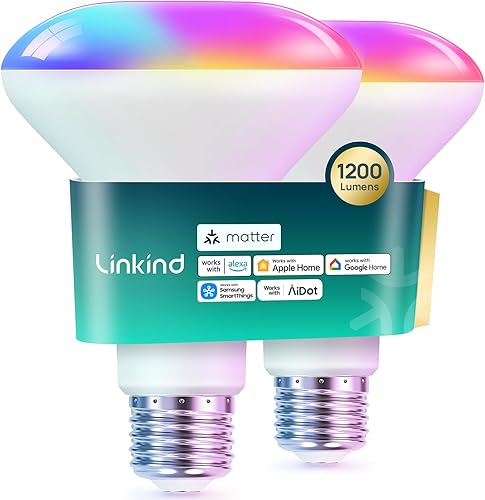 Linkind Matter Bombilla Inteligente, 1200LM 85W BR30 Bombillas Inteligentes de Luz de Inundación que Funcionan con Alexa, Apple Home, Google Home,