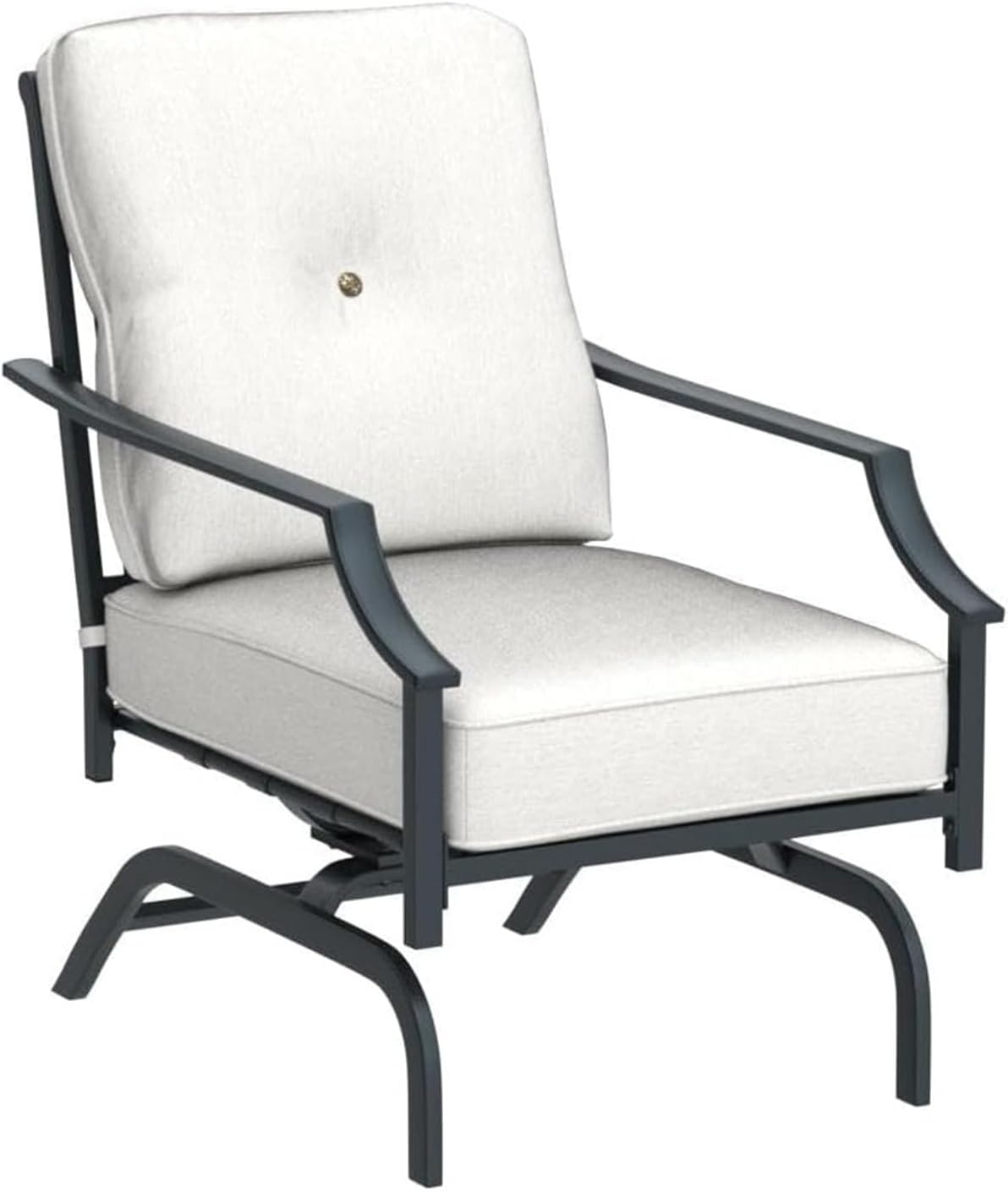 Top Space Rocking Patio Chairs Outdoor Metal Furniture Motion Spring Chair Black Dining Bistro Set with Padded Cushion for Garden Balcony Porch (Beige)