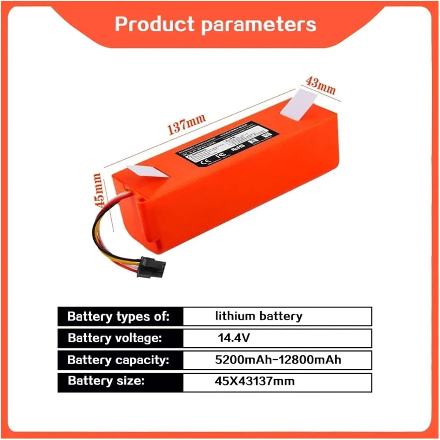 BRR-2P4S-5200S Robotic Vacuum Cleaner Replacement Battery Compatible for Xiaomi Roborock S55 S60 S65 S50 S51 S5 MAX S6 Parts(6800mAh 1 Piece)