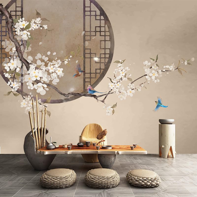 Papier peint 3d fleurs de prunier effet soie revêtement mural luxe 100 x 140 cm