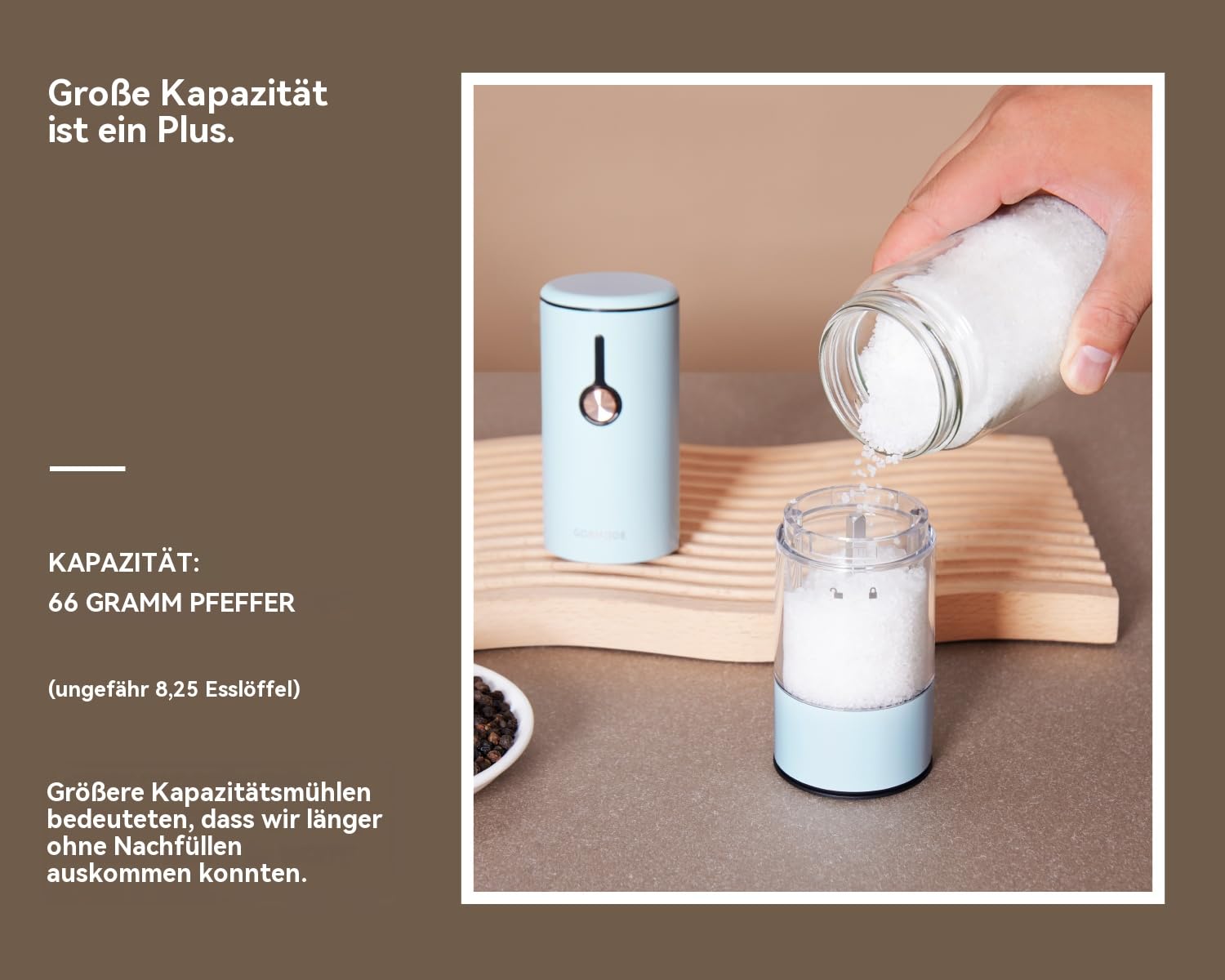 Salz und Pfeffermühlen Elektrisch 2er Set mit USB Ladeanschluss – 6 Stufenmahlwerk, LED-Beleuchtung & Rutschfester Staubschutz (Blütenblattrosa)