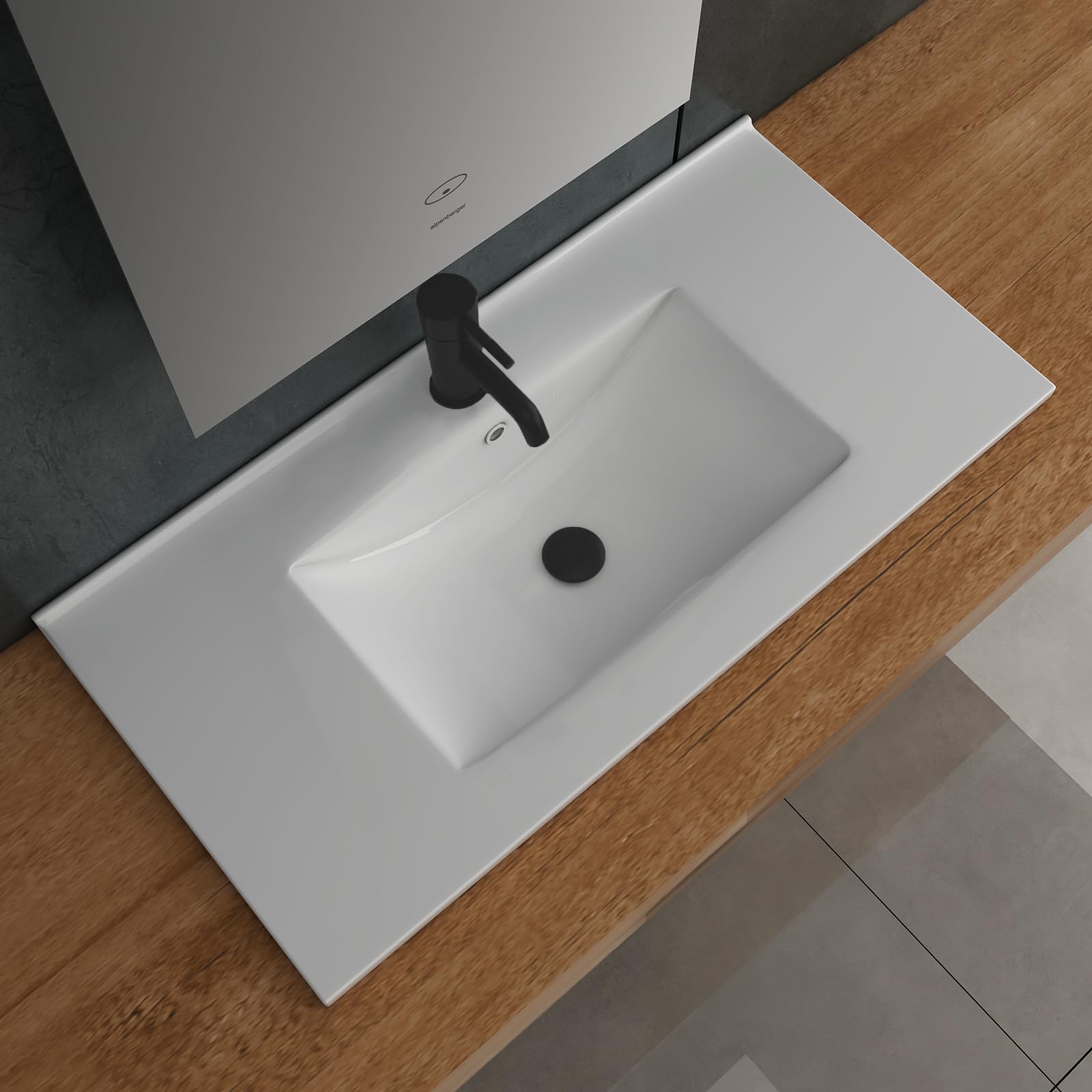 Alpenberger Waschbecken Bad Waschtisch | Einbauwaschbecken | Aufsatzwaschbecken Eckig | Waschplätze Gäste WC Waschbecken 80 cm Breit | Handwaschbecken mit Keramik Versiegelung Nano