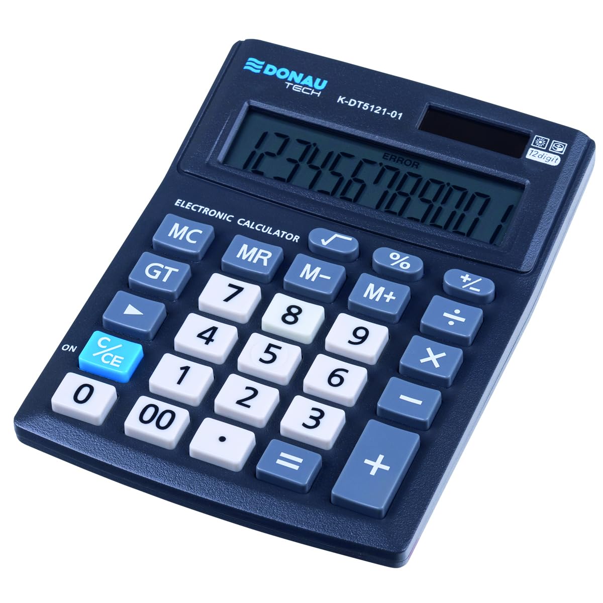 Donau Tech K-DT5121-01 Desk Calculator 12 Digit Display 137 x 101 x 30 mm Black Dual Power Solar Battery Operated Compact Design