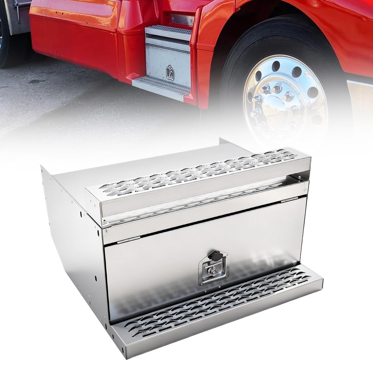 Cab Entry Battery Box,30 inch Steel Step Semi Truck Tool Box fit for Peterbilt 385, 377
