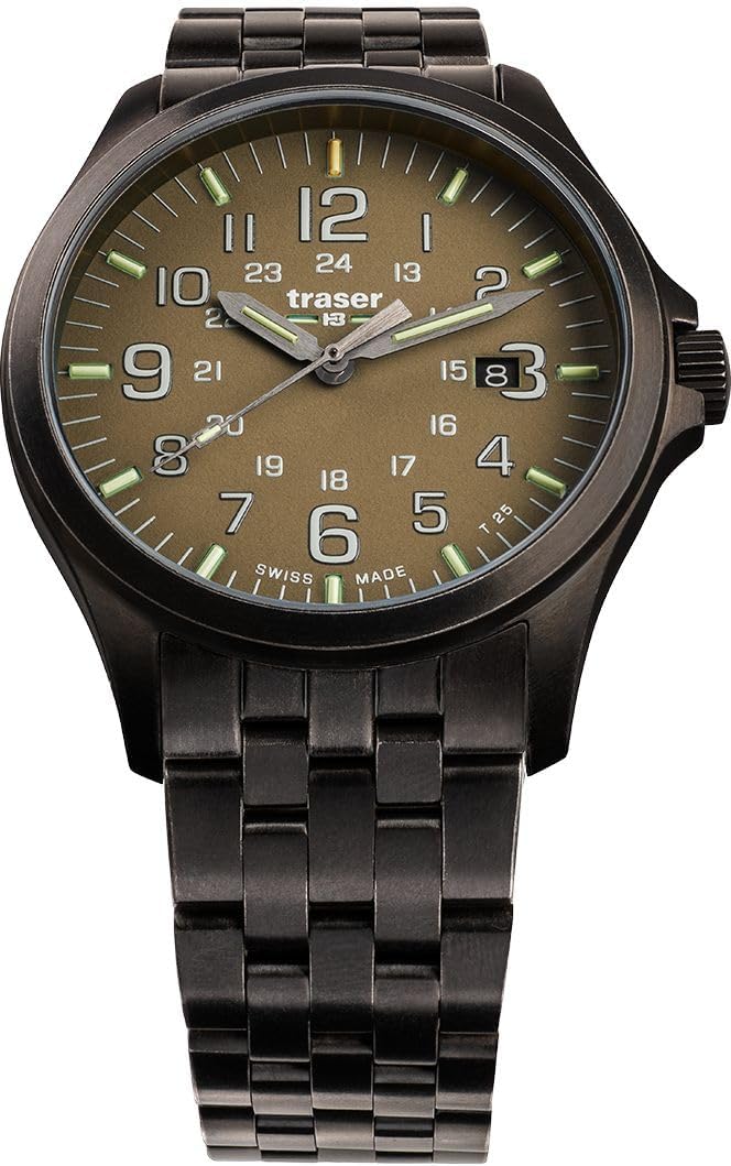 P67 Officer Pro Gunmetal Khaki Men's Watch Made of NATO and Stainless Steel, Black, Diameter: 42 mm, Water Resistance: 10Bar, 108738