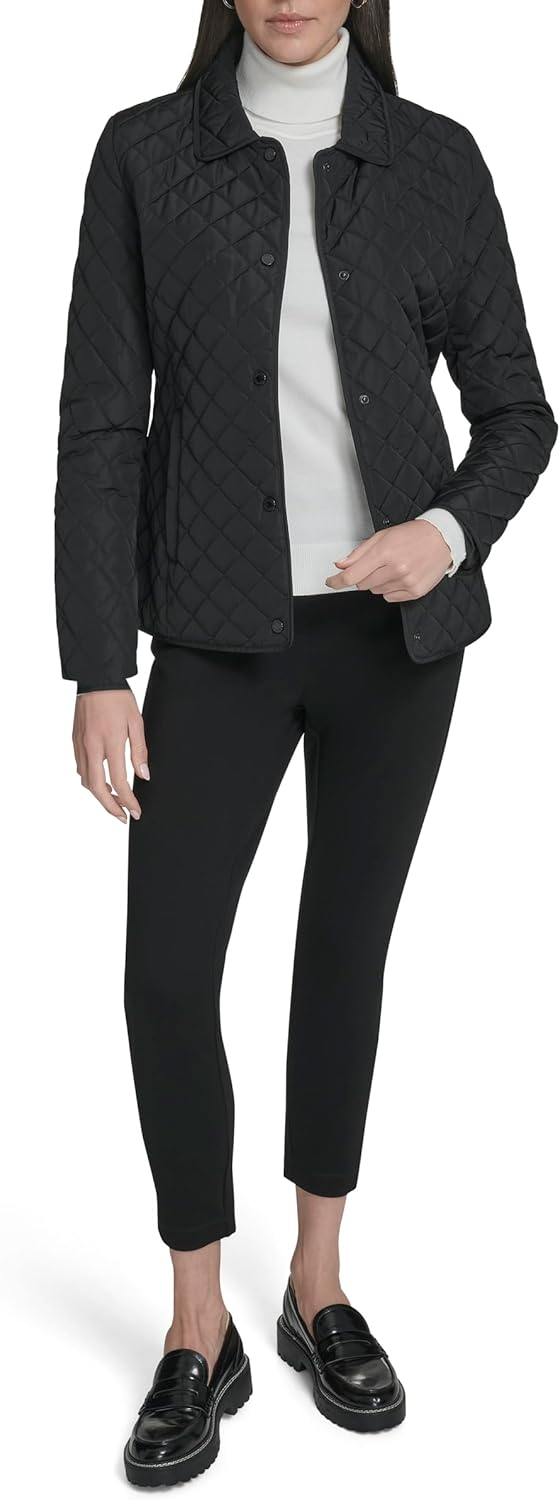 Calvin Klein Women's Diamond Quilted Jacket – Lightweight Snap Button Coat With Pockets