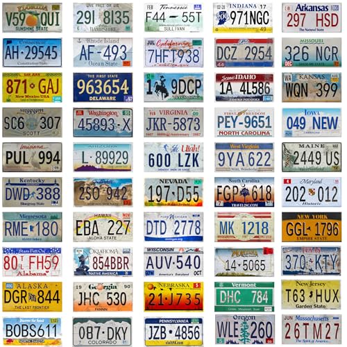 Vintage US 50 State License Plates, 12x6 Inch Metal Sign Set