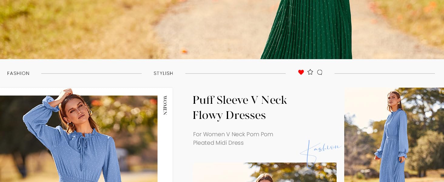 Generisch Elegante vestido largo de manga larga para mujer con estampado Ditsy con cintura elástica y cuello de lazo