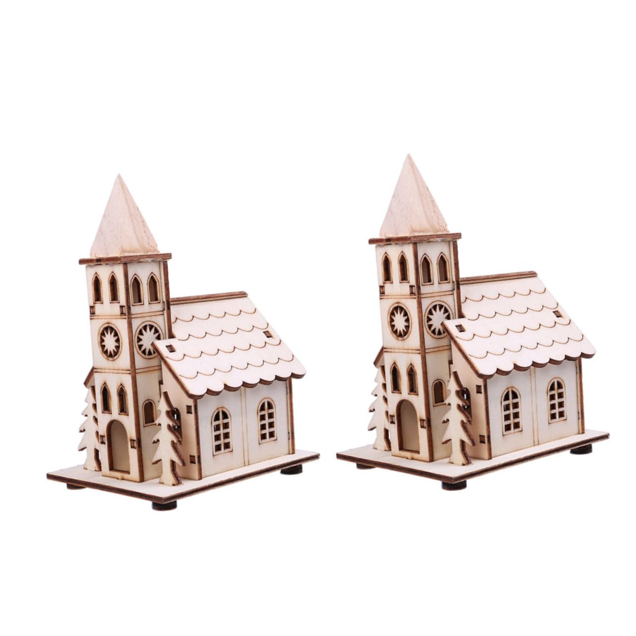 Adornos navideños de madera de iglesia y árboles, el detalle ideal para regalar en festivos